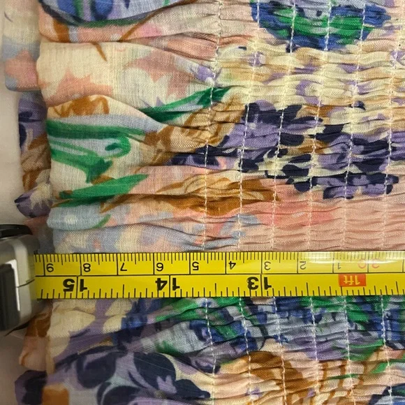 Gracia White, Blue, Print, Ruffled Long Sleeve Blouse, 70% Rayon, 30% Nylon - Picture 10 of 10